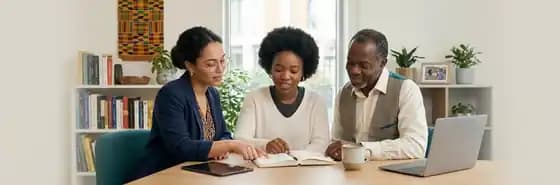Apprenante au centre d’un échange avec ses accompagnants